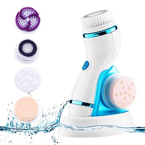 Facial Cleanser Brush, 4 in 1 Electric Rotating Facial Cleansing Brush USB Rechargeable Sonic Face Cleaners Scrubber SPA Skin Care Tool Beauty Instrument (Blue) - Thumbnail 7