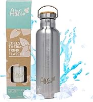 AllEco® Edelstahl Trinkflasche Thermosflasche 750ml Isolierflasche Thermo Bottle doppelwandig & auslaufsicher + Bambus...
