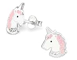 Hypoallergenic Sterling Silver Pink Glitter Crystal Unicorn Stud Earrings for Little Girls (Nickel Free)