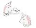 Hypoallergenic Sterling Silver Unicorn Stud Earrings for Little Girls (Crystal/Pink Glitter)