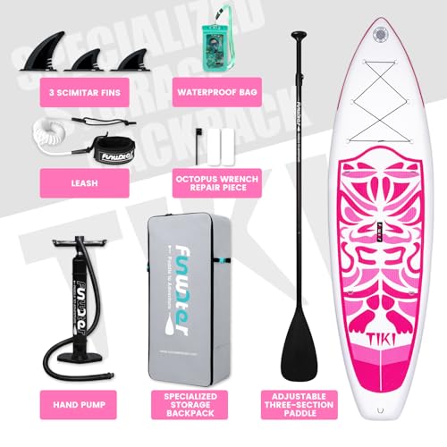FunWater Inflatable Stand Up Paddle Board Ultra-light SUP - Adult Paddleboards with Adj Paddle, Hand Pump, Backpack, Leash