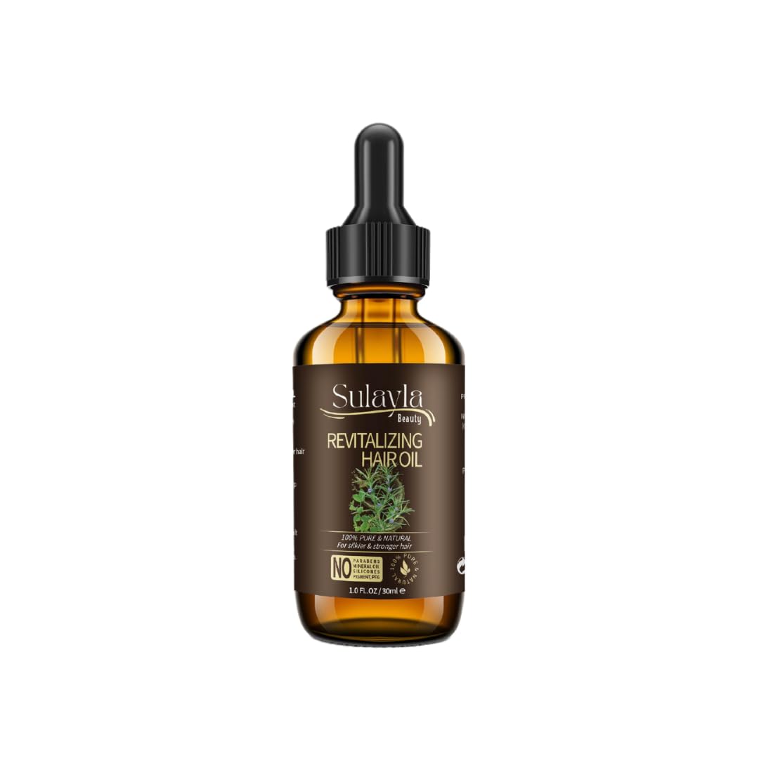 Sulayla Beauty Revitalizing Hair Oil -100% Pure and Natural for Silkier stronger Hair - Contains Rosemary and Peppermint Oil - 30ml.