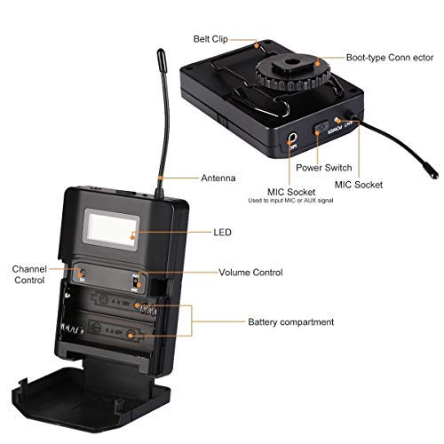 Dazzne Pixel 6 Channels UHF Wireless Lavalier Microphone System Applicable for DSLR Cameras, Canon, Nikon, Sony & Camcorders (Need 3.5mm Interface (MK-7)