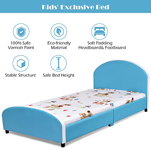 Costzon Toddler Bed, Twin Size Upholstered Platform Bed W/Wood Bedframe