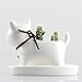 Modern Simple Balcony Small Planter Little Dog Milky White Ceramic Succulent Plant Flower Pot Miniature Decoration with Tray Neck with Bell Weaving Tail 4.5 x 2.36 x 3.46inches (NO Plants)