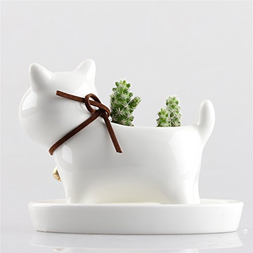 image for NCYP Little Dog White Ceramic Succulent Plant Flower Pot Flowerpot Pla