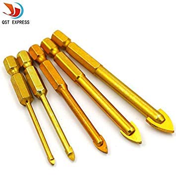 Generic 5 Pieces Tungsten Carbide TCT Glass Drill Bits Set Titanium Coated Power Tools Accessories with 1/4" Hex Shank