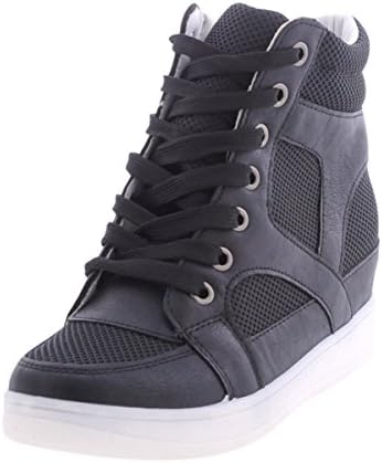 Via Pinky Collection - Women's Peak Toe Patent Wedge Sneakers - Black