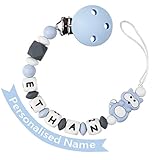 Pacifier Clip Personalized Name, MCGMITT Customized Binky Holder Teething Silicone Beads for Baby Girls Boys (Blue)