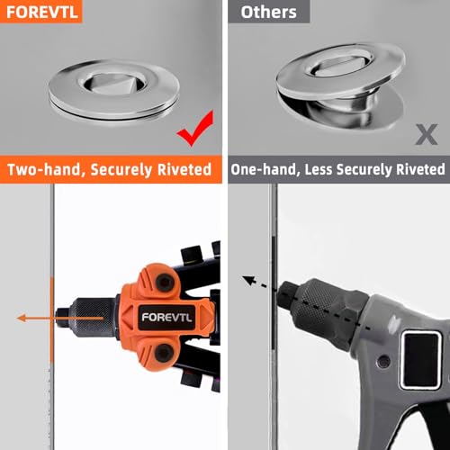 FOREVTL 26cm Rivet Pliers with Reinforced Lever - Professional 5in1 Manual Riveter for Blind Rivets Diameter 2.4 - 6.4 mm - Includes 200 Rivets & 5 Bits - Heavy Duty Metal Repair Tool