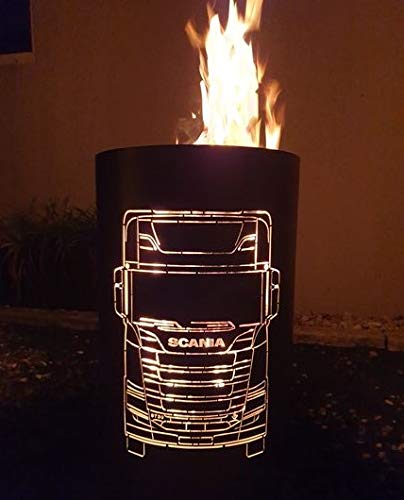 TiKo-Design Feuertonne - Lagerfeuertonne - Feuerkorb mit Scania Truck Motiv â Verleihen Sie Ihrem Garten EIN besonderes Ambiente für unvergessliche Abende mit ihren Trucker Freunden