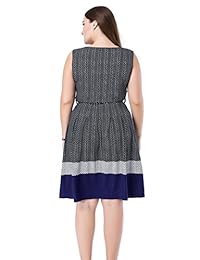 Chicwe vestido sin mangas con borde de chevron estampado de tamaño grande para mujer, longitud hasta la rodilla, vestido casual para fiesta y trabajo