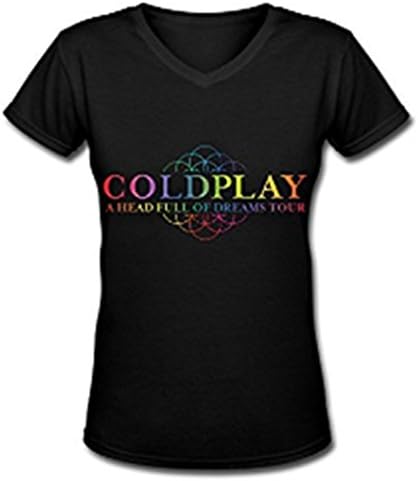 Lianfa Coldplay A Head Full Of Dreams Tour 2016 Fan Logo Black V Neck T Shirt For Women-X-Large