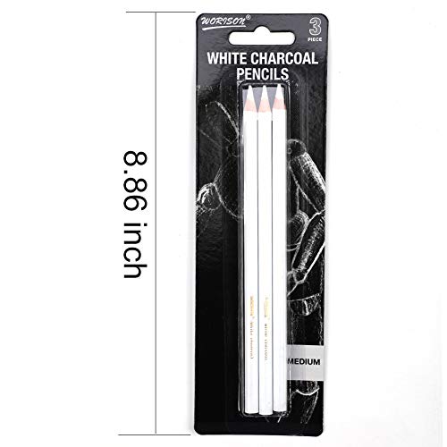 Art White Charcoal Pencils Set, 3 Piece, White Drawing Pencils for Artist, Sketching, Black Paper