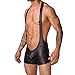 YiZYiF Men's Black Leather Like Bodysuit Gay Muscle Singlet Halter Ultra Briefs Medium