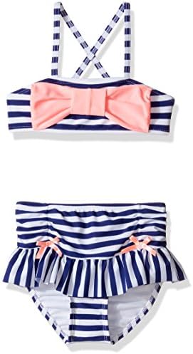 Hulu Star Little Girls' Toddler Ships Ahoy Two Piece Bikini Swimsuit, Navy/White, 4T/4