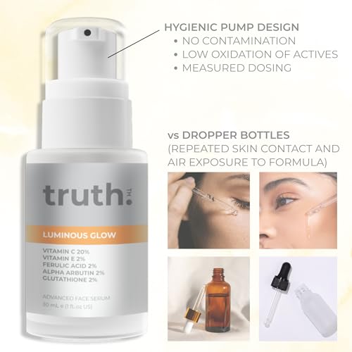 truth 진실 Luminous Glow Advanced Face Serum 30ml – Vitamin C 20%, Vitamin E, Ferulic Acid, Alpha Arbutin, Glutathione, Yuja Extract – Korean Brightening & Anti-Pigmentation Serum