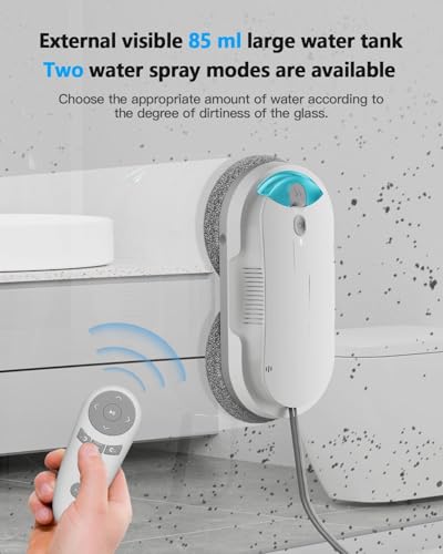HIXZAP Window Cleaning Robot - Double Helix 4800-6400Pa Suction, Dual Ultrasonic Spray, 85ml Tank, Edge Detection, Anti-Drop, 3 Cleaning Modes for Streak-Free Glas