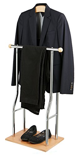Mind Reader Steel, Bamboo, Wood Valet Suit Rack Stand, Silver