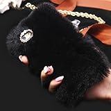 iPhone 7 Case, iPhone 7 Plus Case, Yoyorule Luxury Crystal Bling Case Winter Warm Soft Faux Fluffy Villi Fur Plush Wool Cover Skin (iPhone 7 Plus, Black)