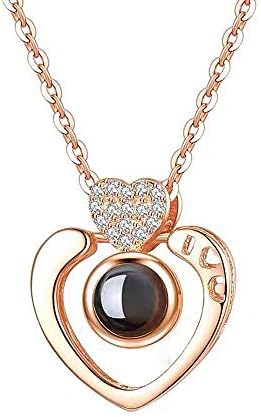 WANGLAI 1Pc Silver/Gold Projective Necklace, The Memory of Love Nanotechnology Necklace - 100 Different Languages for I Love U