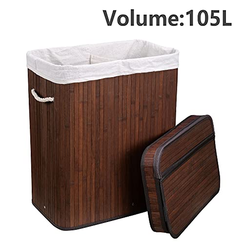 Laundry Hamper with Lid, Bamboo Clothes Hamper with Rope Handles