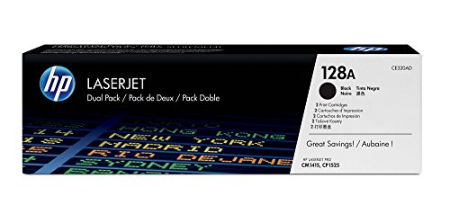 HP 128A (CE320AD) Black Original LaserJet Toner Cartridges, 2 Cartridges