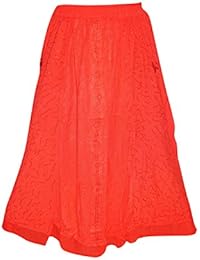 Womens Fashionable Bohemian Skirts Red A-Line Gypsy Flare Long Skirt