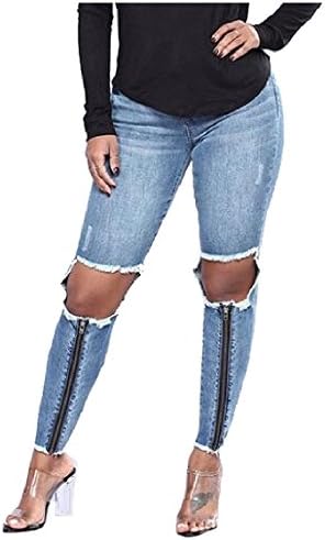 Zago Womens Cowboy Solid High Waist Zipper Ripped Bodycon Tapered Jean Blue XXS