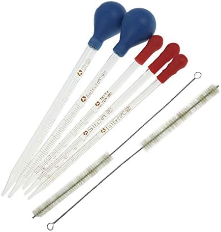5Pcs(10ml 5ml 3ml 2ml 1ml) with 2 Brushes,Thick Glass Graduated Pipette Dropper Liquid With Rubber Cap Essential Oil Transfer