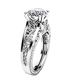 Lethez Crystal Wedding Ring for Women, Vintage Diamond Rhinestone Floral Ring Engagement Band Jewelry (Clear, 9)