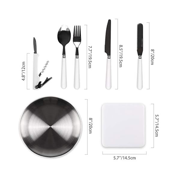 Odoland-Stainless-Steel-Camping-Cutlery-Set-with-Spoon-Fork-Knife-Plate-Bottles-Opener-Table-Napkins-and-Storage-Bag-Kitchen-Tableware-Kit-for-Daily-Meal-or-Outdoor-Hiking-Picnic-for-Two-People Odoland Camping Cutlery Set for 2 People - Durable Stainless Steel Kitchen Tableware Kit with Spoon Fork Bottle Opener…