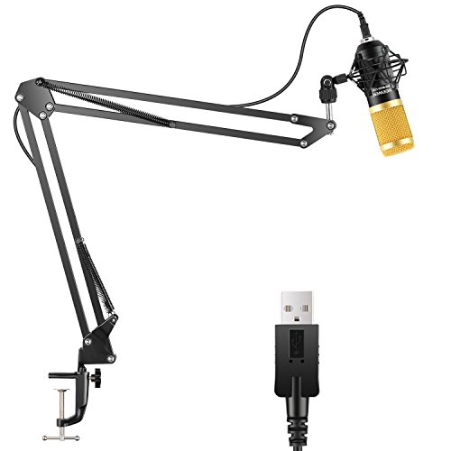 Neewer NW-8000 USB Microphone for Windows and Mac with Suspension Scissor Arm Stand, Shock Mount and Table Mounting Clamp Kit for Broadcasting and Sound Recording (Black and Gold)