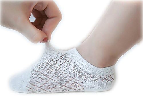 Caing Childrens Kids Anti Skid Slip Low Cut Breathable Ultrathin No Show Ankle Crew Socks Sport Mesh Thin Socks for flats (4-7 years old, White Lingge)