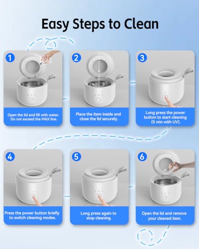JeaTone Ultrasonic Retainer Cleaner, 48kHz Ultrasonic Cleaner Portable Cordless 200ML Retainer Cleaner | Dental Cleaning Pod for Deep Cleaning Night Guard, Tooth Splint, Braces, Mouth Guard, Jewelry