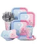Baby Gender Reveal Partyware Kit, Blue & Pink, Includes 20 Plates, 24 Napkins, 24 Cups, & 18 Piece Cutlery Set