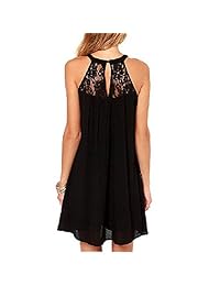 Vestido corto vanberfia de chifón, informal, sin mangas, holgado, con pechera de encaje, para mujer