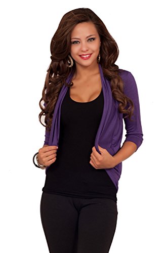 WOMENS CASUAL 3/4 SLEEVE WAIST LENGTH RAYON JERSEY SHRUG BOLERO CARDIGAN WRAP