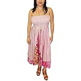 Mogul Interior Women's Silk Dress Upcycled Sari Strapless Boho Beach Dresses S/M