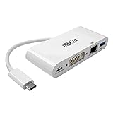 Tripp Lite USB C to DVI Multiport Video Adapter Converter 1080p w/ USB-A Hub, USB-C PD Charging, Gigabit Ethernet Port , Thunderbolt 3 Compatible, USB Type C, USB Type-C (U444-06N-DGU-C)