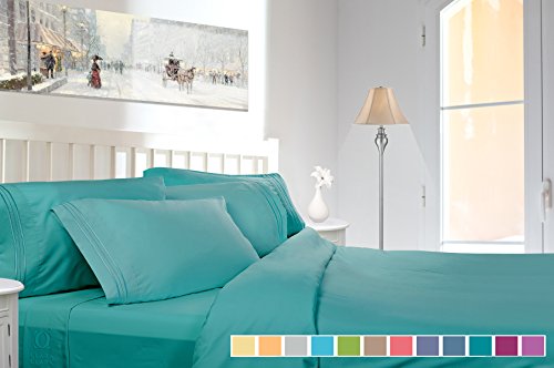 Clara Clark Premier 1800 Collection Deluxe Microfiber 3-Line Bed Sheet Set, King, Teal