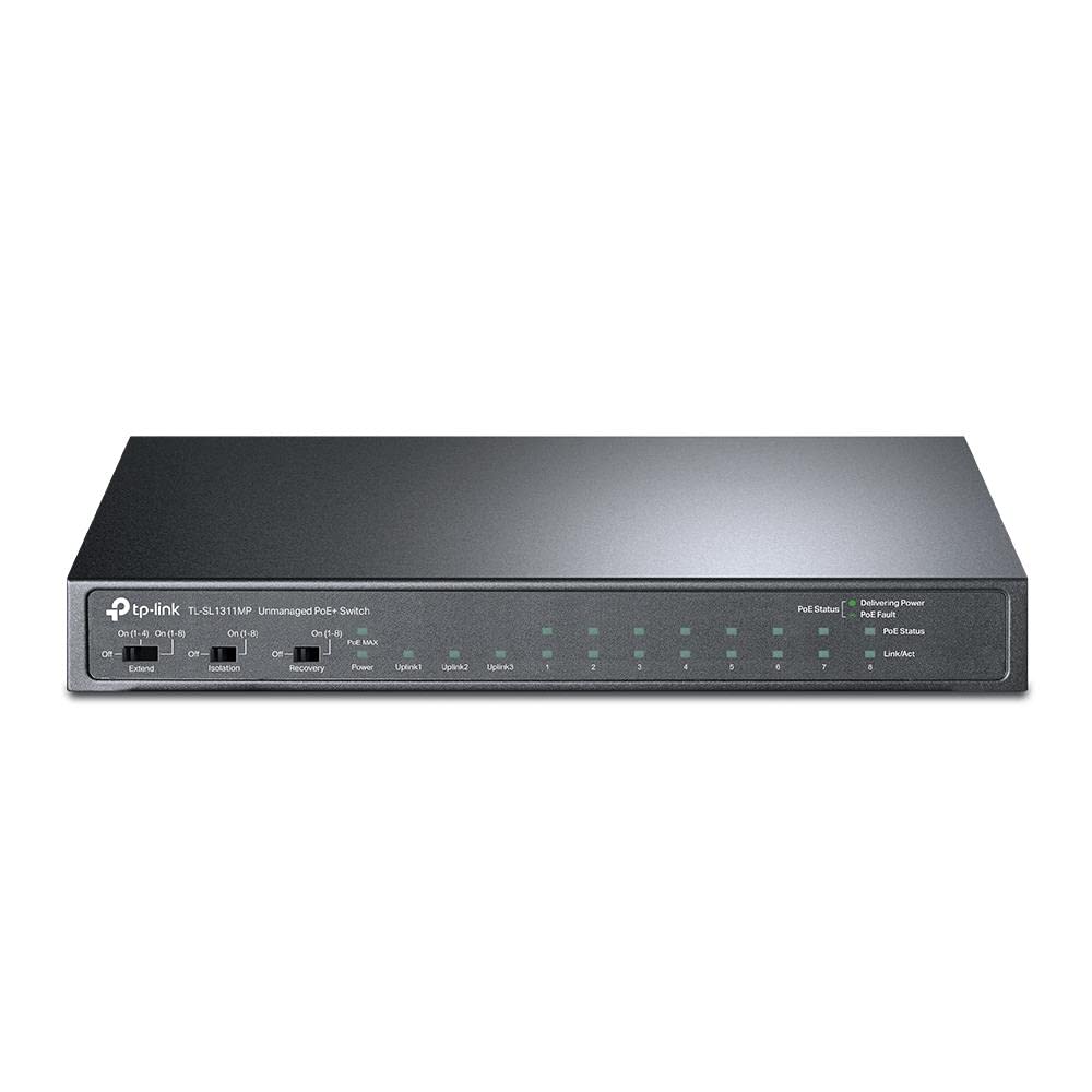 TP-Link TL-SL1311MP Desktop Switch, 8-Port Fast Ethernet with PoE+, 2-Port Gigabit Ethernet, 1-Port Gigabit SFP