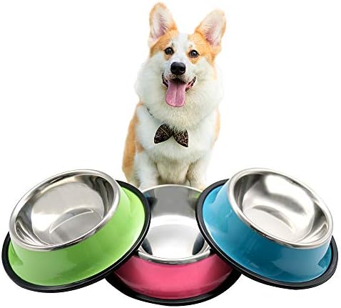 Dog Bowl Pet Bowl Stainless Steel Cat Food Water Bowl with Non-Slip Rubber Base Small Pet Bowl Easy to Clean Durable Puppy Feeding Bowls Set of 3