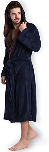 KEMUSI Hooded Herringbone Men's Navy Soft Spa Long Bathrobe,Comfy Full Length Warm Nightdress