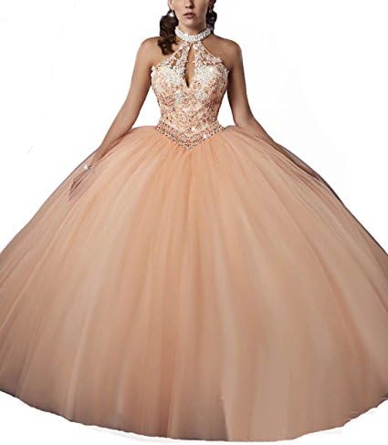 Lavendel 2017 Princess Halter Lace Beadings Puffy Ball Gown Quinceanera Dresses