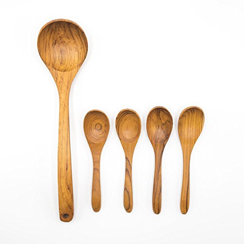 Wood Soup Ladle, FAAY 5in1 Teak Wooden Soup Ladle Server with Free