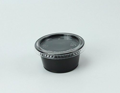 Disposable 2oz Black Plastic Condiment Cups with Lids 100-Pack, Sample Cup, Jello Shot Cups, Salad Dressing, Souffle Portion, Sampling EASYWARE