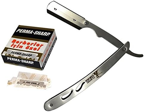 Classic Samurai CS-102 Stainless Steel Professional Barber Straight Edge Razor with 100 Count Perma Sharp Single Edge Razor Blades