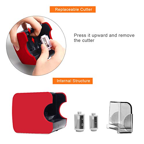 WIWAPLEX Electric Pencil Sharpener, Pencil Sharpener with USB Powered or Battery Operated, 2 Holes(6-8mm & 9-12mm) Portable Electric Pencil Sharpener for Student, Kids, Artist (Red) - Thumbnail 4