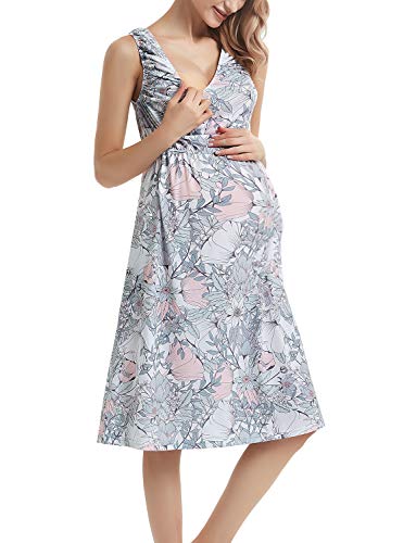 GINKANA Maternity/Nursing Delivery Nightgown with Matching Baby Swaddle Blankets and Hat Set - Hospital Bag Must Have